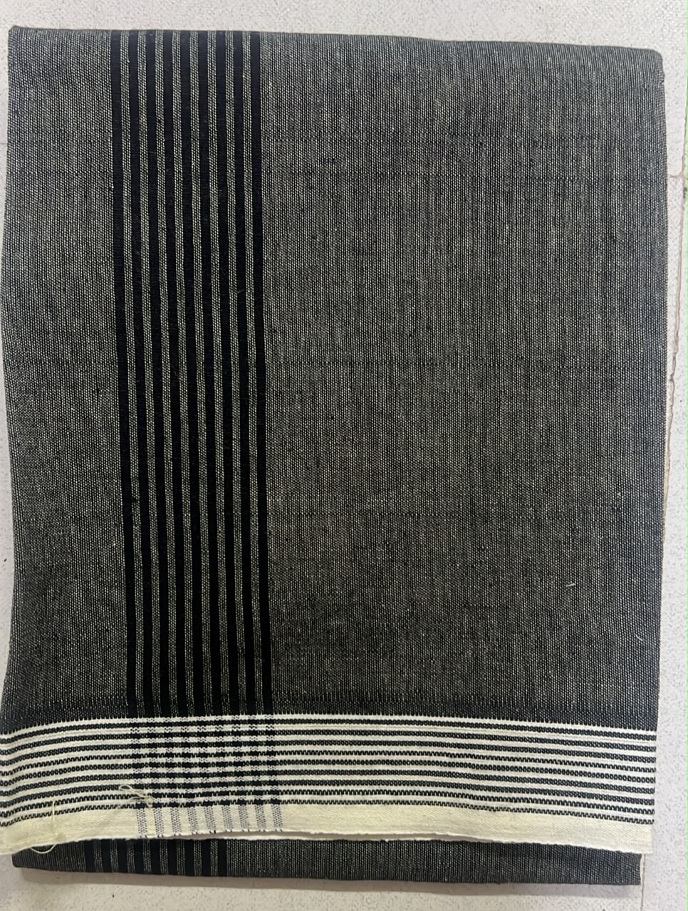 Auraline  Grey Cotton Dhoti – Striped Border SM05