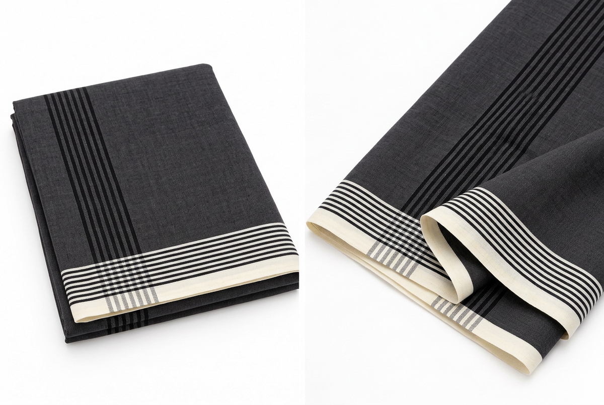 Auraline  Grey Cotton Dhoti – Striped Border SM05