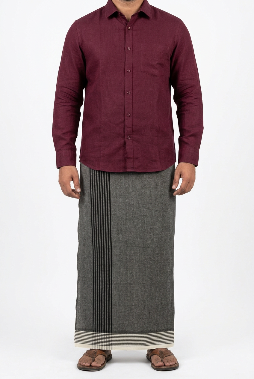 Auraline  Grey Cotton Dhoti – Striped Border SM05